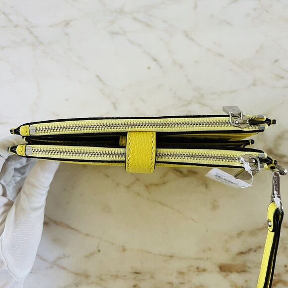 MICHAEL KORS Jet Set Lime Light Yellow Leather Double Zip Wallet Wristlet - Picture 6 of 7